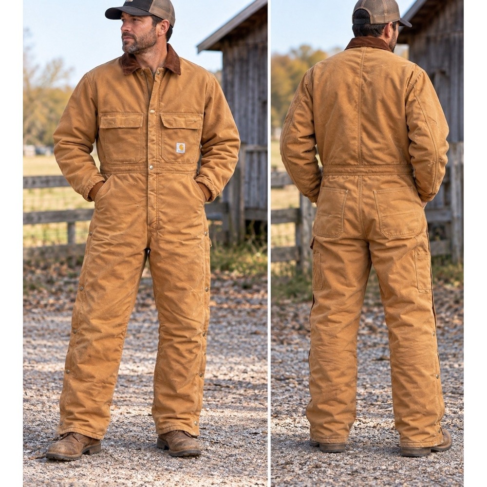 Vintage 1990s Carhartt 968QZR Insulated Duck Coveralls USA Made Brown 42R